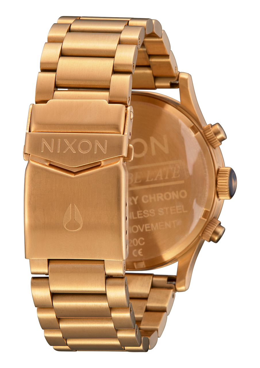 Nixon Mens Sentry Chrono Stainless Steel Watch Gold / Indigo