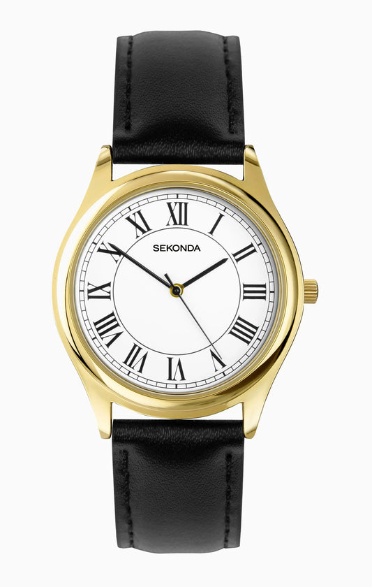 Sekonda Evans Men's Watch | Gold Alloy Case & Black Leather Strap