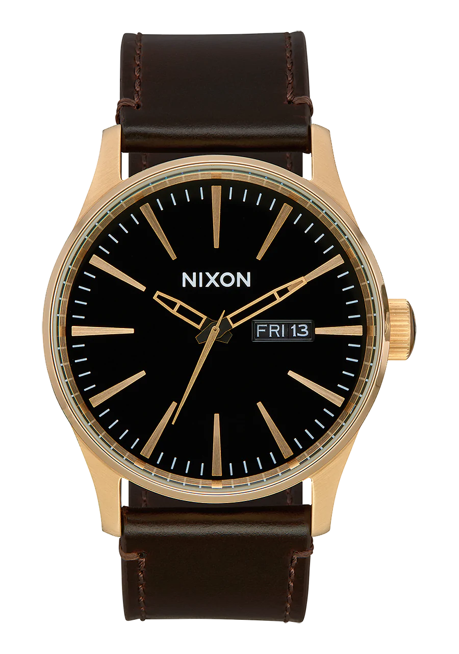 Nixon Mens Sentry Leather Watch Gold/Black Dial/Brown Leather