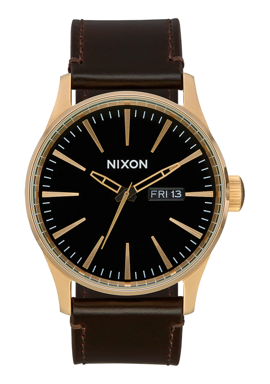 Nixon Mens Sentry Leather Watch Gold/Black Dial/Brown Leather