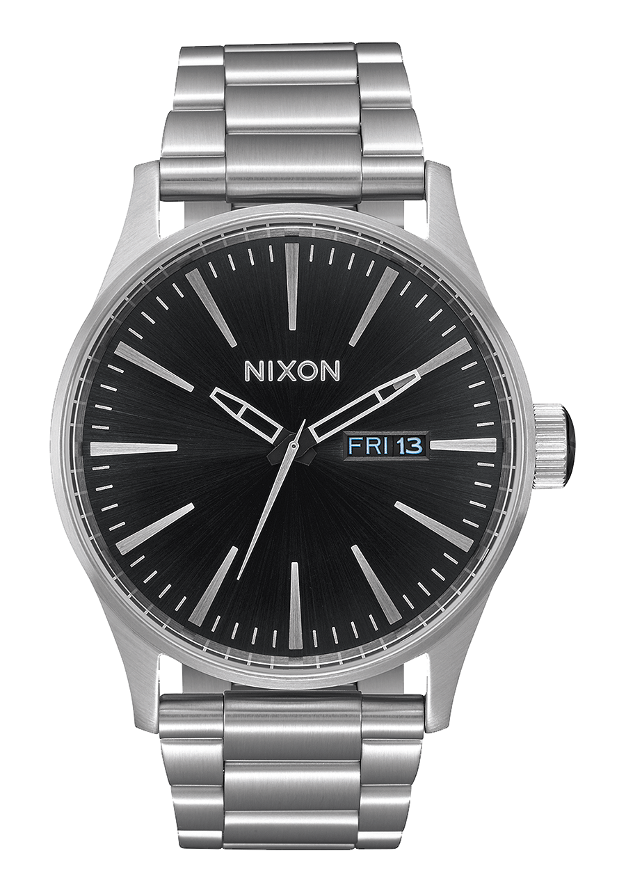 Nixon Mens Sentry SS Stainless Steel Watch Black/Silver