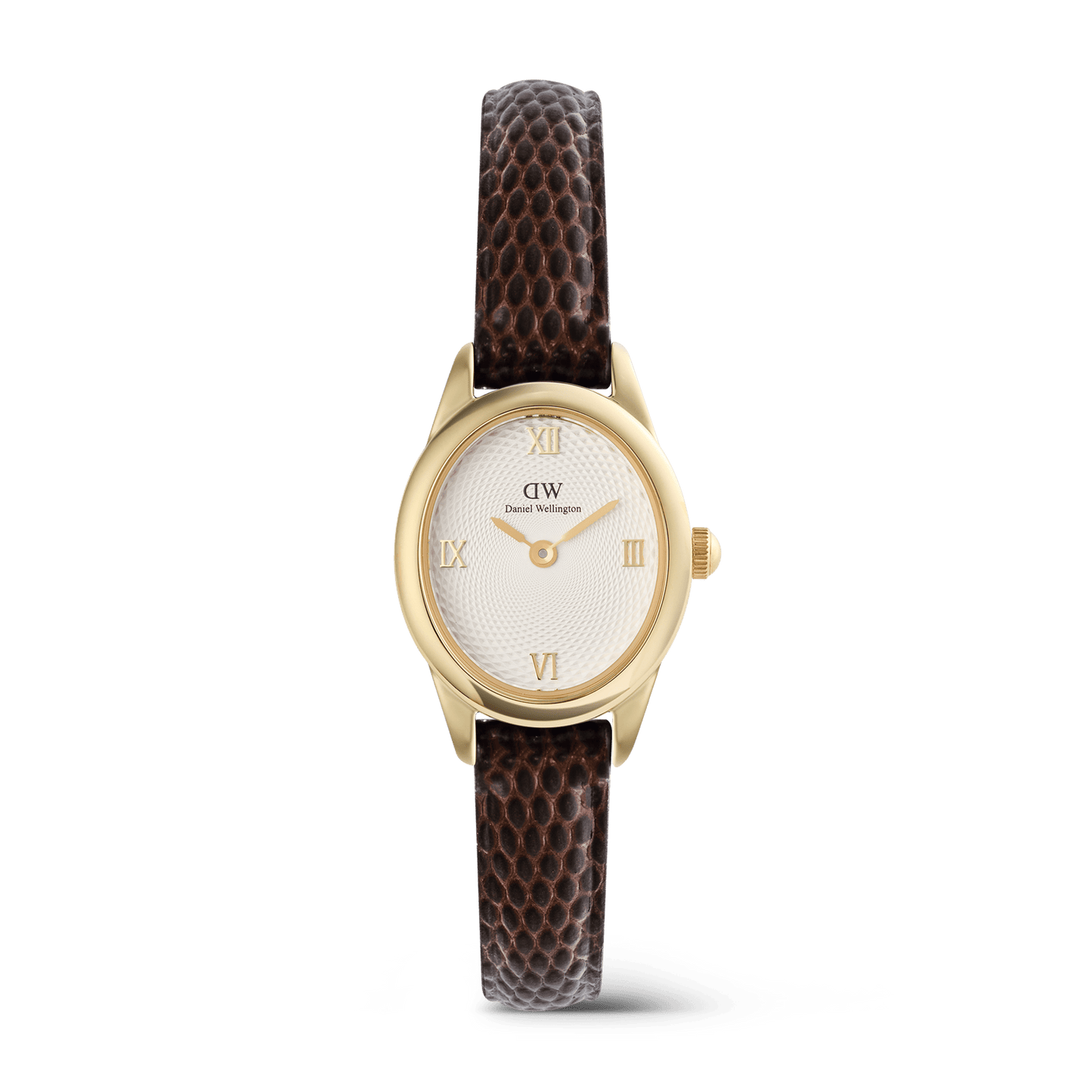Daniel Wellington Ophelia Mini Dark Brown Lizard White GuillochÃ© Gold