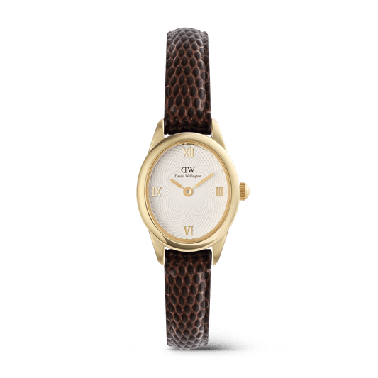 Daniel Wellington Ophelia Mini Dark Brown Lizard White GuillochÃ© Gold